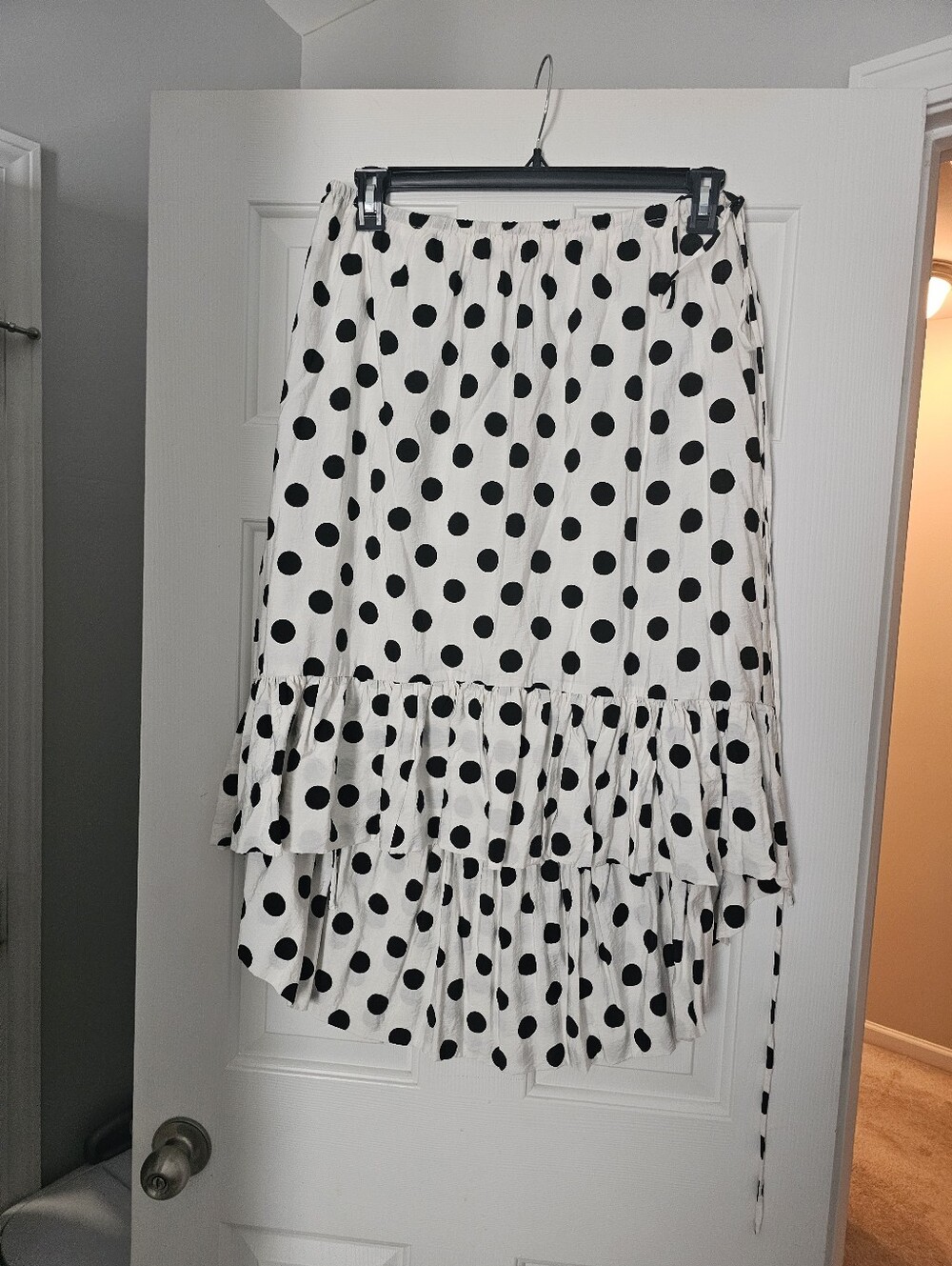 Polka Dot Ruffled Midi Skirt - Black And White XXL